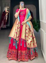 Jacquard Silk Pink Festival Wear Weaving  Readymade Gown With Dupatta